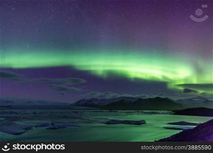 The Northern Light Aurora borealis at Jokulsarlon Glacier Lagoon Iceland