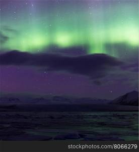 The Northern Light Aurora borealis at Jokulsarlon Glacier Lagoon Iceland