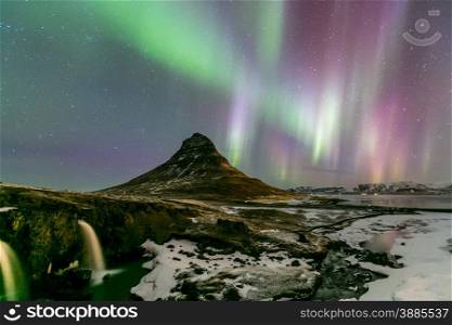 The Northern Light Aurora borealis at Kirkjufell Iceland