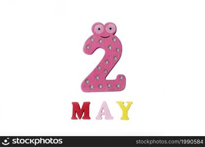 The number two and the word may on a white background. Calendar.. The number two and the word may on a white background.