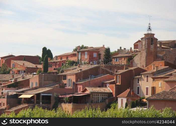 The ochre colored village of Roussillon in France