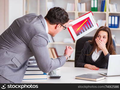 The office conflict between man and woman. Office conflict between man and woman