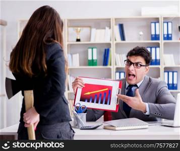The office conflict between man and woman. Office conflict between man and woman