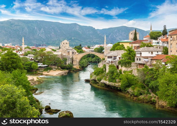 The Old Bridge in Mostar in a beautiful summer day, Bosnia and Herzegovina