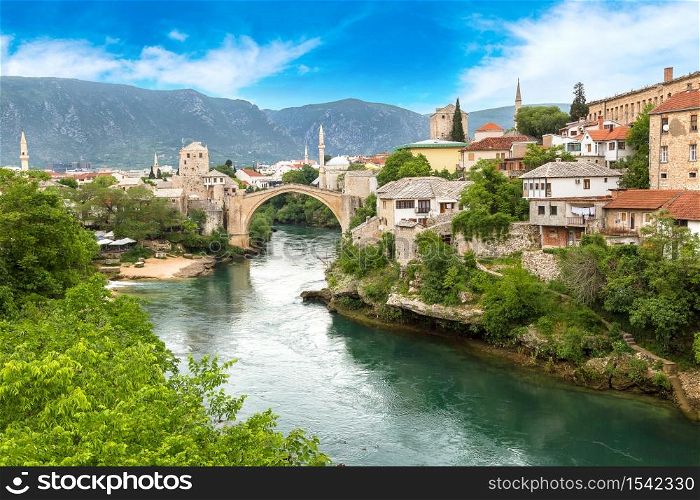 The Old Bridge in Mostar in a beautiful summer day, Bosnia and Herzegovina
