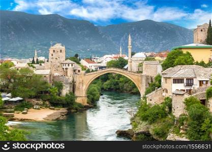 The Old Bridge in Mostar in a beautiful summer day, Bosnia and Herzegovina