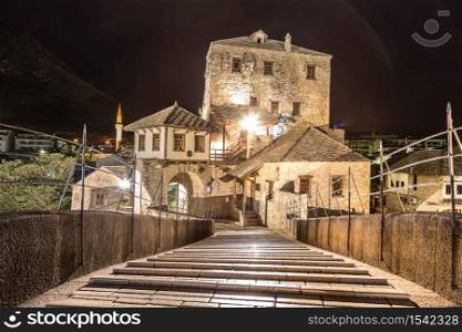 The Old bridge in Mostar in a beautiful summer night, Bosnia and Herzegovina