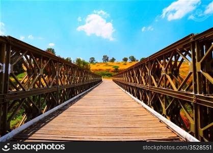 The Old Bridge Passing Through Jordan River in North Galilee, Israel.