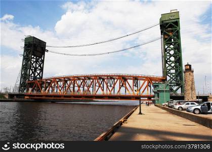 The old Burlington lift bridge over the canal from the lake Ontario to theharbour of Hamilton, Ontario.