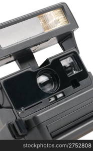 The old camera. The out-of-date model on a white background. The girl with a thermometer. A portrait close up