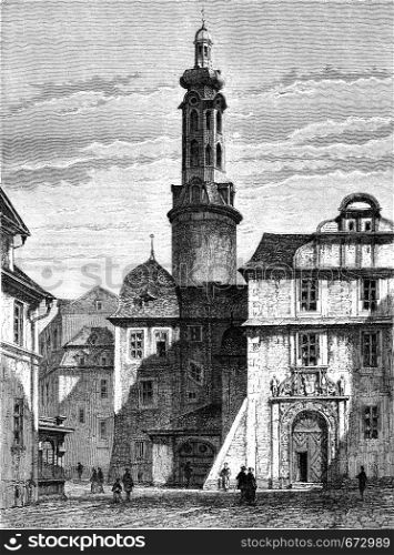 The old castle of Weimar, vintage engraved illustration. Le Tour du Monde, Travel Journal, (1872).