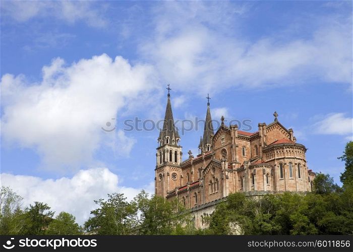 The old cathedral of Covadonga in Asturias, Spain