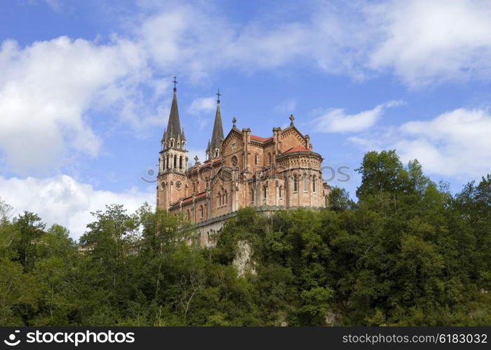 The old cathedral of Covadonga in Asturias, Spain