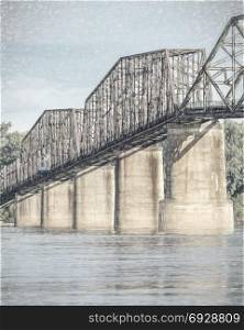 The Old Chain of Rocks bridge on the Mississippi River near St Louis, a photo with digital pinting filter applied