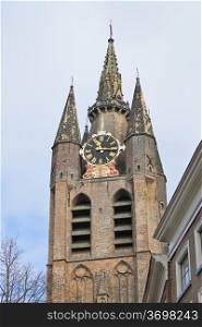 The old church tower in Delft. Netherlands