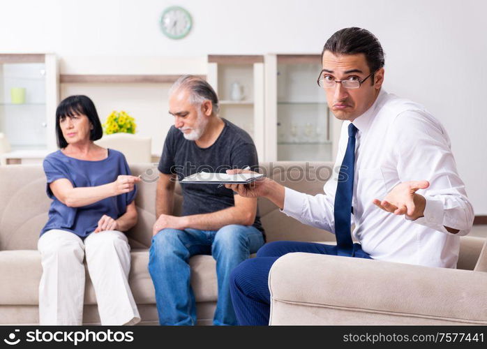 The old couple visiting psychiatrist doctor. Old couple visiting psychiatrist doctor