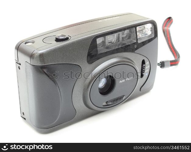 The old film camera of gray color on a white background