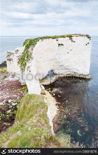 The Old Harry Rocks are three chalk formations, including a stack and a stump, located on the Isle of Purbeck in Dorset