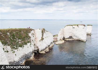 The Old Harry Rocks are three chalk formations, including a stack and a stump, located on the Isle of Purbeck in Dorset