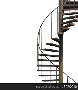 The old metal spiral staircase on isolated white background with clipping path