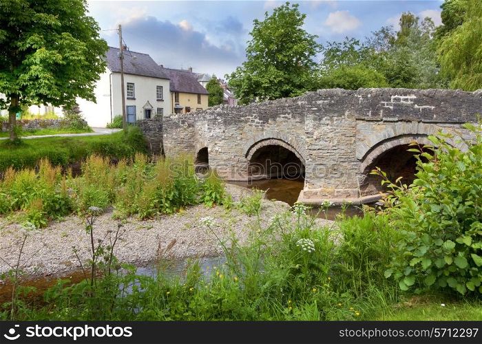 The old packhorse bridge at Clun, Shropshire, England.