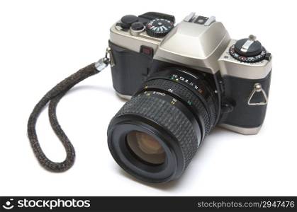 The old reflex camera on a white background