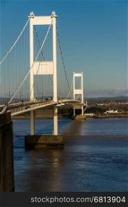 The old Severn Crossing welsh Pont Hafren bridge that crosses from England to Wales across the rivers Severn and Wye.