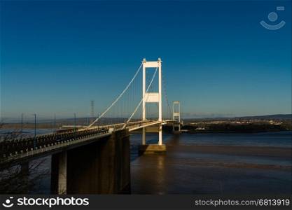 The old Severn Crossing welsh Pont Hafren bridge that crosses from England to Wales across the rivers Severn and Wye.