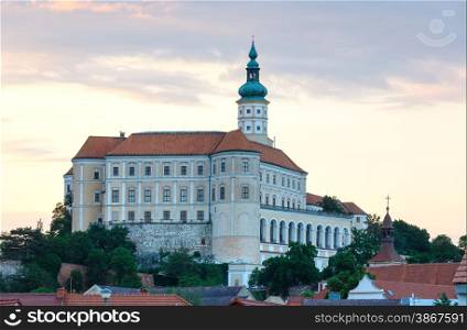 The Old town centre and Mikulov castle (reconstruction in 1719-1730). Sunset top view (Moravian Region, Czech Republic).