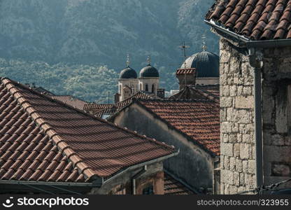 The old town-citadel of Kotor. Mediterranean style medieval architecture and landmarks, Montenegro.