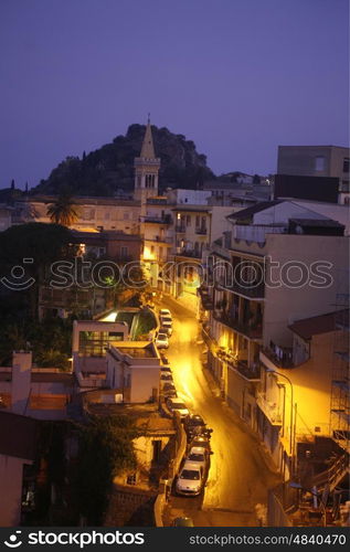 The old Town of Taormina in Sicily in south Italy in Europe.