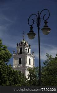 The old Town of the City Vilnius with a church and the Johanneschurch in the Baltic State of Lithuania,