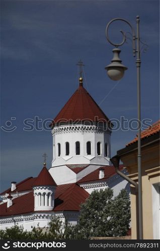 The old Town of the City Vilnius with a church in the Baltic State of Lithuania,