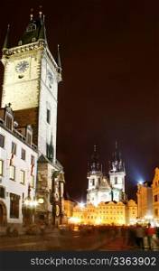 The old town square in Prague at night