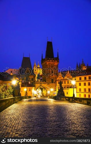 The Old Town with Charles bridge in Prague after sunset