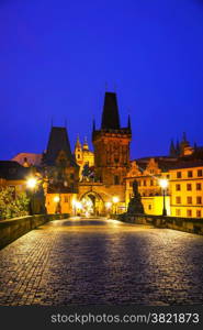 The Old Town with Charles bridge in Prague after sunset