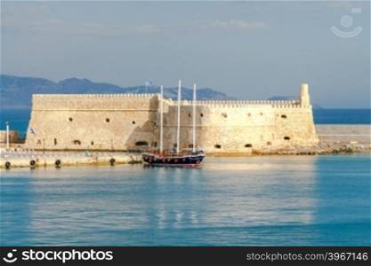 The old Venetian fortifications in the sea port of Heraklion. Greece. Crete.. Heraklion. Venetian fortress.