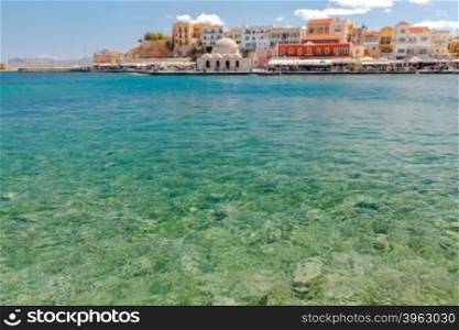 The old Venetian harbor and the Mosque Hassan Kuchuk Pasha in Chania. Crete.. Chania. Old Harbor.