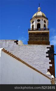 the old wall terrace church bell tower in teguise arrecife lanzarote spain