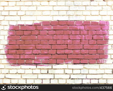 The old walls are painted with white paint and the selected fragment is painted with broun paint.. On the white old brick wall the selected fragment is painted with broun paint.