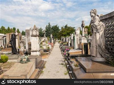 The oldest side of a Monumental Cemetery in North Italy