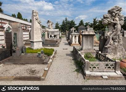The oldest side of a Monumental Cemetery in North Italy