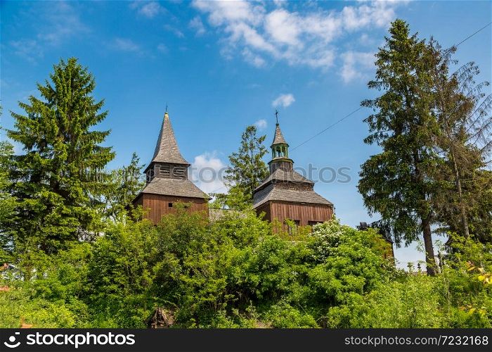 The oldest wooden church in Ukraine, Ivano-Frankivsk Region in a beautiful summer day, Ukraine