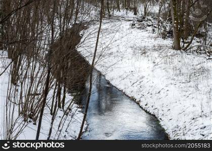 The onset of spring in the forest. A forest river in early spring. The forest stream is free of ice.. A forest river in early spring. The onset of spring in the forest. The forest stream is free of ice.