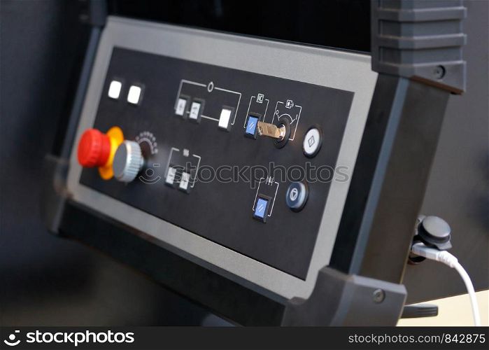 The operation panel of modern industrial equipment. Selective focus.