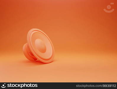 The orange audio speaker is placed on an isolated orange background, 3D render illustration design isolated