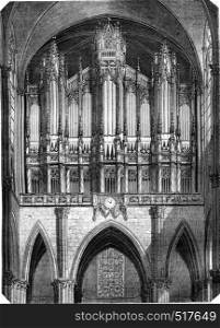 The organ of the church of Saint Denis, vintage engraved illustration. Magasin Pittoresque 1845.