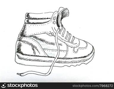 The original drawing of shoes on white paper