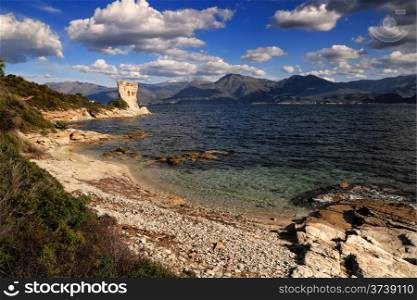 The original Mortello Tower at Punta Mortella on the coast of the Desert Des Agriates near St Florent, Corsica