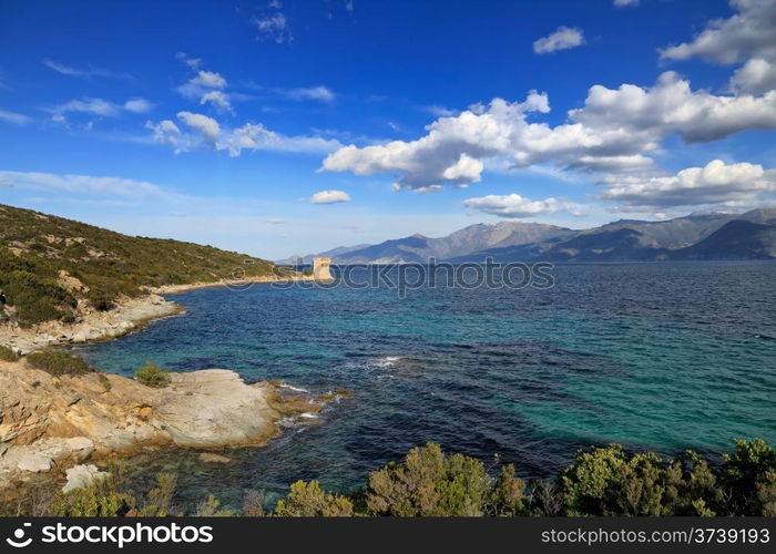 The original Mortello Tower at Punta Mortella on the coast of the Desert Des Agriates near St Florent, Corsica